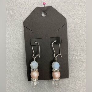 Handmade pink, clear, light‎ blue, dangle earrings